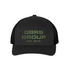 Black GBRS Instructor Trucker Hat with rubberized Anniversary Edition graphic and mesh back, Yupoong 6606 snapback fit