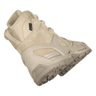 Rear view of the LOWA Zephyr MK2 GTX Mid in Desert showing the padded heel, ankle support, and pull loop.