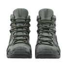 Pair of LOWA Zephyr MK2 GTX Mid tactical boots in Wolf shown from the front featuring waterproof GORE-TEX construction and supportive mid-cut design.