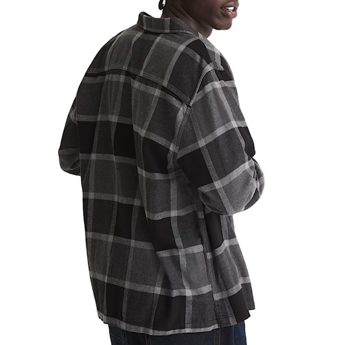 Back view of the Larkspur Plaid Flannel Shirt showing classic fit, button-down closure, and soft brushed organic cotton construction. Perfect for everything from the range to the couch. 