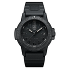 Front product shot of the Luminox Leatherback Sea Turtle 39mm watch, showing the black-on-black dial, unidirectional bezel, 39mm CARBONOX case, and constant-glow illumination built for lightweight tactical, outdoor, and everyday field use.