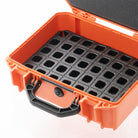 Magpul DAKA Universal GRID Organizer Rifle Kit trimmed and installed inside compact hard rifle case securing firearm optics and accessories using modular compression block system