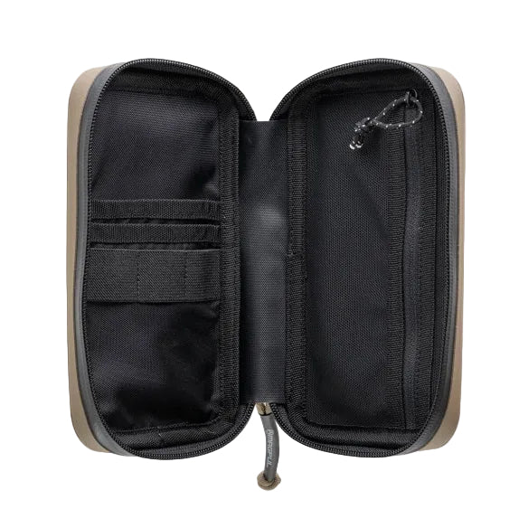 Magpul DAKA Utility Organizer Flat Dark Earth opened showing mesh pocket stash pockets and elastic loops