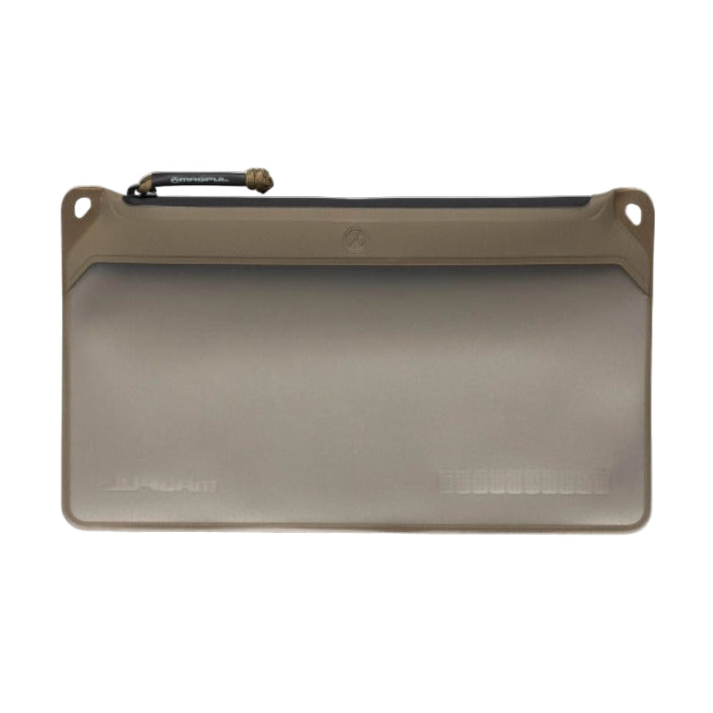 Magpul DAKA Window Pouch Medium Flat Dark Earth front view showing translucent window and rugged waterproof construction