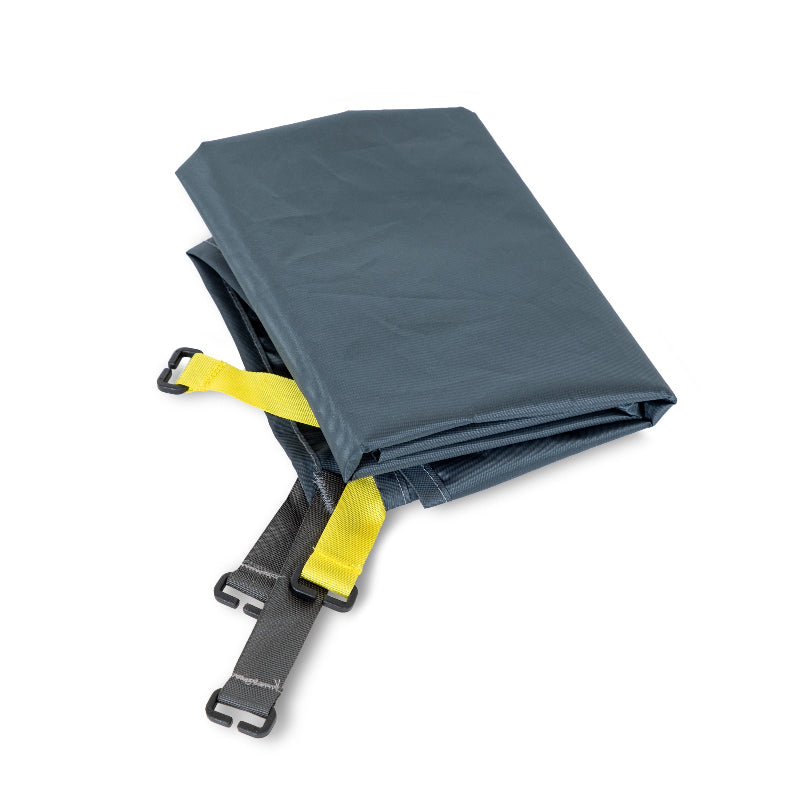 Gray camping footprint with yellow straps on a white background