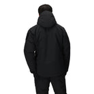 Back view of the Outdoor Research Allies Colossus II Parka in black, highlighting insulated hood, long hem coverage, and articulated fit for Arctic missions.