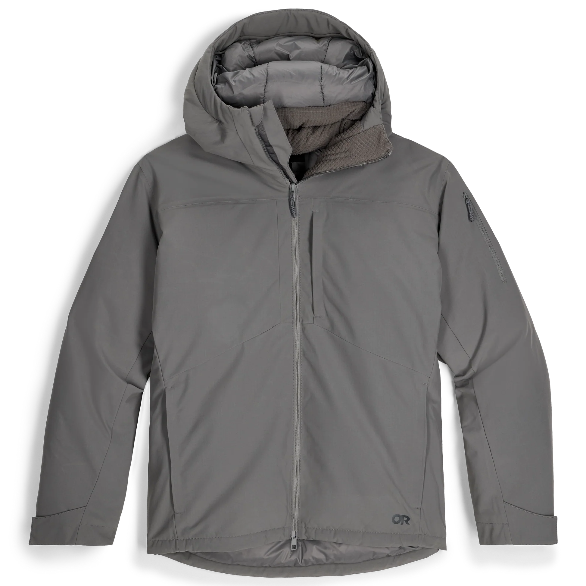 Product shot of the Outdoor Research Allies Colossus II Parka in Wolf Grey, built with Cordura® shell, AscentShell™ waterproofing, and VerticalX™ insulation for Arctic-level missions.
