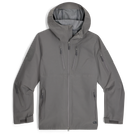 Product shot of the Outdoor Research Allies Mountain II Jacket in Wolf Grey showing the AscentShell waterproof tactical construction, Cordura ripstop durability, helmet compatible hood, and articulated combat fit built for military, law enforcement, and alpine professionals operating in extreme weather conditions.