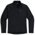 Product shot of the Outdoor Research Deviator Fleece Half Zip in black, featuring VerticalX™ Octa insulation, stretch underarm panels, and breathable, moisture-wicking design for fast-paced cold-weather missions.