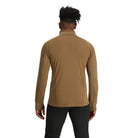 Back view of the Outdoor Research Deviator Fleece Half Zip in coyote, highlighting ergonomic fit, breathable panels, and durable fleece construction for mobility in demanding conditions.