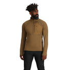 Front view of the Outdoor Research Deviator Fleece Half Zip in coyote, shown on a model with athletic fit, 13-inch zipper, and hybrid insulation design for alpine, tactical, and cold-weather missions.