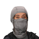 Outdoor Research Fleece Balaclava in Pewter Grey shown on a model on a white background