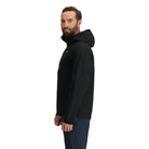 Outdoor Research Foray 3L Rain Jacket in Black 3/4 side view on model | Breathable 3 layer waterproof hiking shell with AscentShell Dry membrane TorsoFlo ventilation and recycled nylon — best rain jacket for backpacking mountaineering and all weather outdoor use