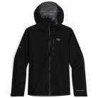 Outdoor Research Foray 3L Rain Jacket in Black product shot | Lightweight 3 layer waterproof breathable shell with AscentShell Dry membrane TorsoFlo side vents and recycled nylon — best sustainable rain jacket for hiking trekking and everyday wet weather protection