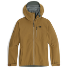 Outdoor Research Foray 3L Rain Jacket in Coyote product shot | Lightweight 3 layer waterproof breathable shell with AscentShell Dry membrane TorsoFlo side vents and recycled nylon — best sustainable rain jacket for hiking trekking tactical use and wet weather protection