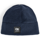 Outdoor Research Polartec 200 Beanie in Dark Navy Heather product shot | Lightweight recycled Polartec 200 fleece beanie with breathable quick drying design UPF 50+ sun protection and helmet compatible low bulk fit — best navy fleece beanie for hiking climbing tactical missions and cold weather outdoor performance