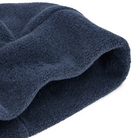 Close up detail of Outdoor Research Polartec 200 Beanie in Dark Navy Heather showing recycled Polartec 200 fleece fabric texture | Lightweight breathable quick drying fleece with UPF 50+ sun protection and helmet compatible low bulk fit — best dark navy heather fleece beanie for hiking trekking tactical missions and cold weather outdoor performance
