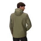 Back view of the Outdoor Research Shadow Hybrid Hoodie in Ranger Green, highlighting uninsulated stretch back panels for breathability, moisture control, and mobility during alpine climbing, rucking, and active cold-weather training.