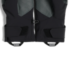 Outdoor Research Sureshot Pro Gloves in black shown clipped together, highlighting under-wrist hook-and-loop closure for secure fit and easy adjustment during active winter use.