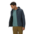 Outdoor Research Ultima Soft Shell Hoodie in Atlantic deep navy shown unzipped on a model, highlighting soft brushed interior, breathable comfort, and versatile layering for alpine and cold-weather use.