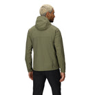 Back view of the Outdoor Research Ultima Soft Shell Hoodie in Ranger Green, highlighting streamlined fit, gusseted cuffs, and durable stretch fabric for mountain-ready mobility.