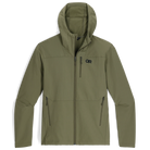 Product shot of the Outdoor Research Ultima Soft Shell Hoodie in Ranger Green, built from recycled nylon with stretch, weather resistance, and breathable performance for all-season alpine use.