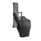 PIG FDT Alpha Gloves Gen 2 Black tactical shooting gloves worn during live fire training highlighting precision trigger control and single layer palm grip