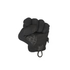 Palm-side closed fist view of the PIG FDT HADES Hot Weather Glove in Black highlighting the perforated single-layer palm, flexible finger construction, and high-dexterity shooting glove design.
