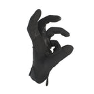 PIG FDT HADES Hot Weather Glove in Black shown in a gripping position, demonstrating the flexible fingers and precision fit for firearm control.