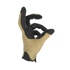 PIG FDT HADES Hot Weather Glove in Coyote shown in a gripping position, demonstrating the flexible finger construction and ergonomic fit.