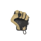 Closed fist view of the PIG FDT HADES Hot Weather Glove in Coyote showcasing the lightweight knuckle construction and flexible tactical glove design.