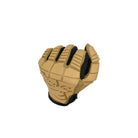 Closed fist view of the PIG FDT OPFOR Glove in Coyote showcasing the molded TRP back-of-hand protection and articulated finger construction.