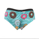 Back view of the Q x Dirty Dozen Donut Women’s Battle Briefs featuring playful donut graphics and a cheeky athletic cut, built with quick-dry, stretch fabric for high-performance comfort.