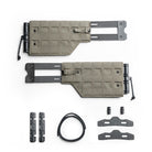 Set of ranger green tactical cummerbund components including straps and connectors on a white background