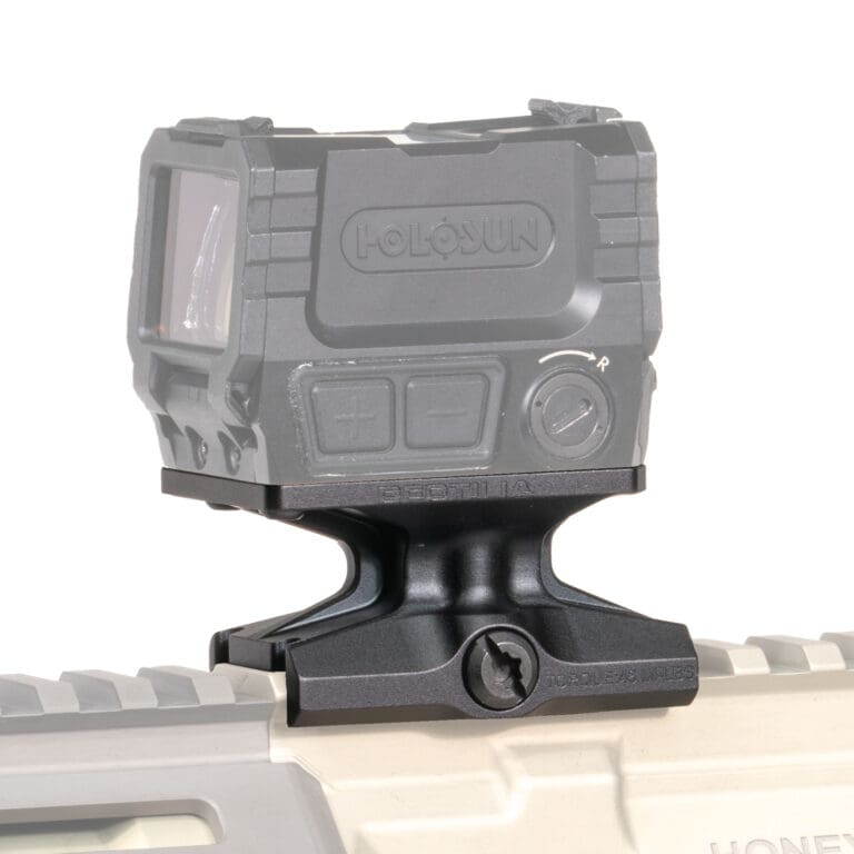 Reptilia DOT Mount 1.93 for Holosun AEMS in Black installed on Picatinny rail configured for 1.93 inch red dot height