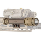 Reptilia TORCH 6V CR123 M-LOK Light Body in Tobacco mounted on M-LOK rail optimized for ATPIAL and PEQ 15 setups