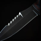 Close up of Dynamis Alliance Revere 3.75 inch double-edged blade crafted from 80CRV2 high carbon steel
