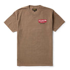Front view of the Rodeo Series Tee in Pigment Brown showing the left-chest Rodeo graphic on a premium pigment-dyed cotton tee. Highlights the vintage washed finish, heavier knit construction, and everyday-wear durability. Ideal for users searching for pigment-dyed graphic tees, Western-inspired apparel, or high-quality everyday shirts with a broken-in look and feel.