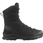 Product shot of the Salomon FORCES Quest 4D 2 High GTX in Black showing the waterproof GORE TEX tactical mountain boot with 4D Advanced Chassis stability designed for military operations, rugged terrain, extended rucking, and high support field use.