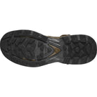 Outsole view of the Salomon FORCES Quest 4D 2 High GTX in Earth Brown showing the rugged rubber traction pattern engineered for military operations, mountain terrain, extended rucking, and high stability tactical movement.