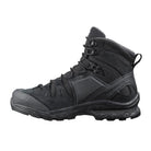 Lateral side profile of the Black Salomon Quest 4D Forces 2 Boot highlighting the 4D chassis support system and rugged construction.