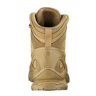 Rear view of the Salomon Quest 4D Forces 2 Boot in Coyote Brown showing ankle support, heel reinforcement, and load-bearing stability.