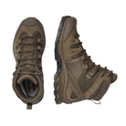 Pair of Ranger Brown Salomon Quest 4D Forces 2 Boots featuring durable leather construction and advanced stability technology.