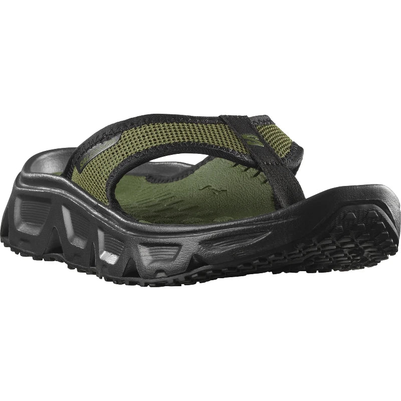 Angled side view of the Salomon RX Break Forces Sandal showcasing its lightweight construction, cushioned midsole, and recovery-focused design.