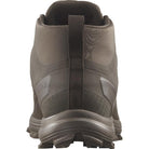 Heel view of Salomon SPEED ASSAULT 2 tactical boots in Earth Brown showing reinforced heel and mid-height support. Lightweight, breathable tactical footwear built for speed, durability, and stability in desert, jungle, and field operations.