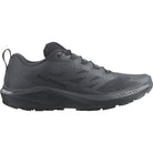 Product shot of the Salomon Trail Running Shoe in India Ink (Dark Blue), designed for tactical operators, law enforcement, and trail runners. Lightweight, breathable upper with Quicklace® system and SensiFit™ support for all-day comfort. Slip-resistant ASTM F3445-rated rubber outsole ensures grip on pavement, trails, and duty surfaces. Ideal hybrid shoe for patrol, training, and outdoor missions.