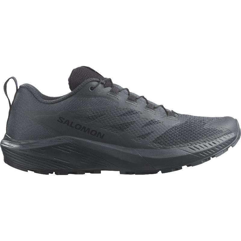 Product shot of the Salomon Trail Running Shoe in India Ink (Dark Blue), designed for tactical operators, law enforcement, and trail runners. Lightweight, breathable upper with Quicklace® system and SensiFit™ support for all-day comfort. Slip-resistant ASTM F3445-rated rubber outsole ensures grip on pavement, trails, and duty surfaces. Ideal hybrid shoe for patrol, training, and outdoor missions.