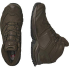 Pair of Salomon XA FORCES MID Earth Brown tactical boots shown together | Best lightweight combat boots for military and law enforcement with Quicklace system reinforced chassis and rugged all terrain outsole for speed durability and stability