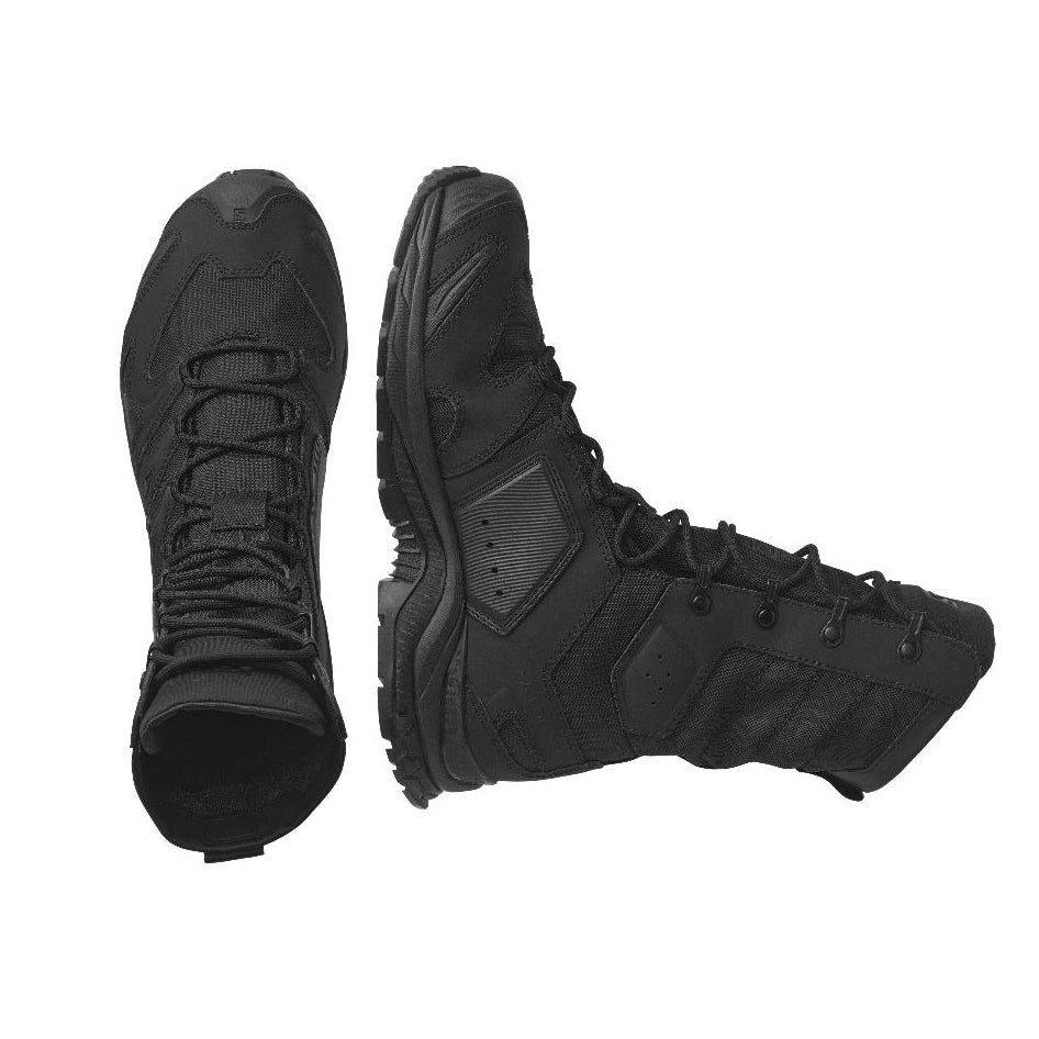Pair of Black Salomon XA Forces Jungle Boots designed for military and law enforcement use in hot and wet conditions.
