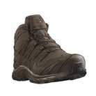 Front angled view of the Ranger Brown Salomon XA Forces Mid highlighting durable construction and lightweight support.